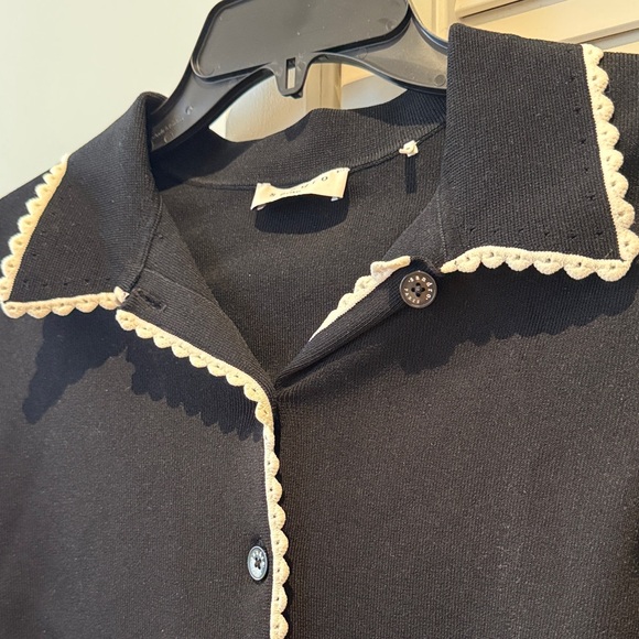 Black Knit Cardigan with White Trim by Sandro - Picture 2 of 5